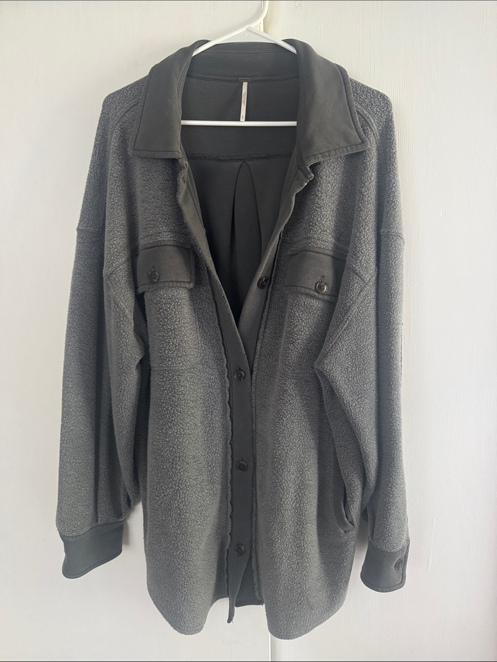 Free People Dark Charcoal Button-Up Sherpa Jacket